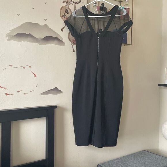 Nordstrom Maggy London classy sheer illusion bodycon black midi dress size 8 - Picture 3 of 16